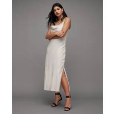 Slipklänningar - Vita AllSaints Hadley Cowl Neck Midi Slip Dress