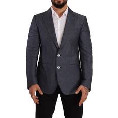 Linen - Men Blazers Dolce & Gabbana Blue Linen Cotton Jacket TAORMINA Men's Blazer