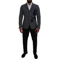 Dolce & Gabbana Grey Blazers Dolce & Gabbana Gray Wool Roses Slim Fit Jacket Blazer IT46