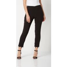 Lace Trousers Roman Cropped Stretch Trousers with Lace Hem in Black