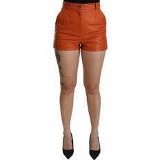 Leather - Women Shorts Dolce & Gabbana Orange Leather High Waist Hot Pants Women's Shorts