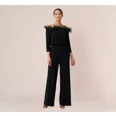 Adrianna Papell Jumpsuits & Overalls Adrianna Papell Feather-Trim Off-The-Shoulder Jersey Jumpsuit In Black