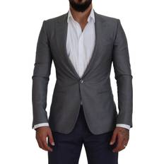 Silk Blazers Dolce & Gabbana Gray Wool Silk Slim Fit Jacket Blazer IT44