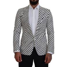 Men - Rayon Blazers Dolce & Gabbana White Black Striped Slim Fit Jacket Men's Blazer