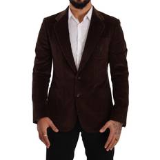 Hombre - Marrón Blazers Dolce & Gabbana Brown Corduroy Slim Fit Coat DG Logo Blazer IT50