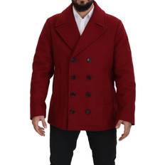 Dolce & Gabbana Red Outerwear Dolce & Gabbana Red Wool Breasted Coat Men's Jacket