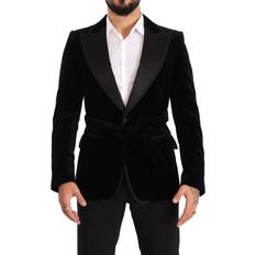 Velluto Blazer Dolce & Gabbana Black Velvet Single Breasted One Button Blazer IT48