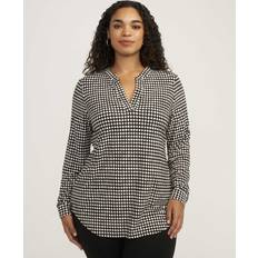 Anne Klein Clothing Anne Klein Plus DotPrint SplitNeck Top Black/White Black/White