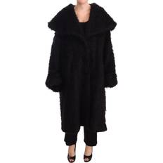 Women - XXXS Coats Dolce & Gabbana Black Mohair Fur Cape Trench Coat Jacket IT40