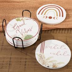 Ceramic Coasters Kate Aspen Boho Ceramic with Holder Set of 6 Coaster 6pcs