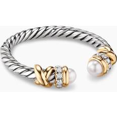 Pearl Rings David Yurman Petite Helena Ring with Pearls and Diamonds in Silver and 18K Gold, 2.5mm