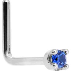 Piercings Body Candy Solid 14k White Gold 1.5mm Genuine Blue Sapphire Shaped Nose Stud Ring Gauge 1/4"