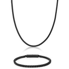 Jewelry Sets Metro Jewelry Thick Foxtail Chain Necklace and Bracelet Set for Men in Stainless Steel with Black Ion Plating mm Wide Long Jewelry Set