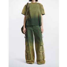 Padded Tops Dion Lee Verblasstes, Bedrucktes T-shirt Aus Baumwolljersey Militärgrün