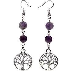 Dam - Lila Örhängen Earrings Fluorite/Amethyst With Tree Of Life 6,5Cm