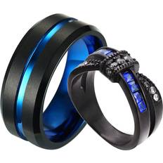 Blue - Men Rings Matching Rings Couple Ring Black Gold Plated 1CT Blue CZ Women Wedding Ring Set Male Ring