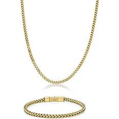 Jewelry Sets Metro Jewelry Thick Foxtail Chain Necklace and Bracelet Set for Men in Stainless Steel with Yellow Gold Ion Plating mm Wide Long Jewelry Set