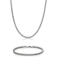 Jewelry Sets Metro Jewelry Stainless Steel Heavy Curb Chain Necklace and Bracelet Set for Men and Long Fold Over Jewelry Set