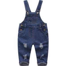 Kidscool Space KIDSCOOL SPACE Baby Boy Girl Jean Overalls,Toddler Ripped Denim Cute Workwear,Black,12-18 Months