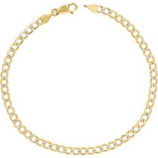 Anklets Nuragold Nuragold 10k Yellow Gold 3.5mm Cuban Chain Curb Link Diamond Cut Pave Two Tone Bracelet or Anklet Womens Mens Jewelry