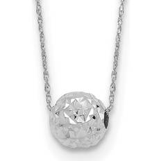 White Gold Necklaces 14K White Gold Round Moving Bead Ball Pendant Necklace with Chain 18 Inches