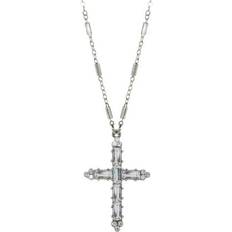 Gray - Women Necklaces Symbols of Faith Silver-Tone Crystal Cross Necklace, Women's