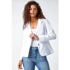 Elastane/Lycra/Spandex Blazers Roman Stretch Button Detail Blazer in White