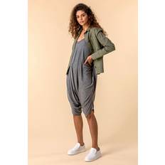 Gris - Mono largo Monos Roman Cropped V-Neck Hareem Jumpsuit in Grey