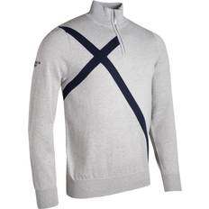 Glenmuir Saltire Zip Neck Sweater Light Grey Marl