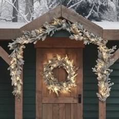 Interior Details Pre Lit Outdoor Snowy Christmas Wreath & Garland