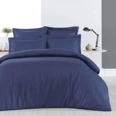 Rayée Réversible Satin Blanc 140x200 cm Housse de couette Bleu (200x200cm)