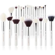 Jessup Märke 25 st professionella sminkborstar set skönhet kosmetisk foundation puder rodna blandning ögonskugga concealer highlighter naturlig-syntetiska hårborstar peal vit/silver