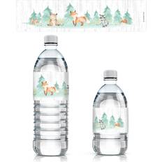 Woodland Baby Shower Water Bottle Labels Watercolor Creatures 24 Stickers