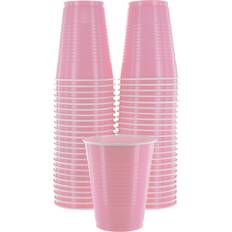 Wedding Plastic Cups Disposable Plastic Cups, Pink Colored Plastic Cups, 18-Ounce Plastic Party Cups, Strong and Sturdy Disposable Cups for Party, Wedding, Christmas, Halloween Party Cup, 50 Pack By Amcrate