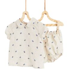 H&M Baby's Patterned linen Set 2 piece - Light Beige/Floral