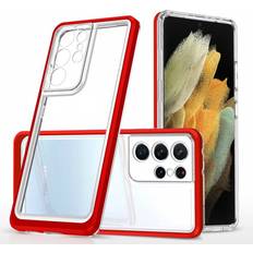 Hurtel Clear 3in1 case for Samsung Galaxy S21 Ultra 5G gel cover with frame red