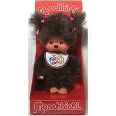 Monchhichi Spielzeuge Monchhichi Sekiguchi 242191 Original Junge, Plüschfigur mit Lätzchen "Happy Birthday" ca. 20 cm großes Kuscheltier aus braunem Plüsch