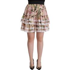 Clothing Dolce & Gabbana Pink Lily Print Silk Mini Tiered A-line Skirt IT42