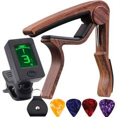 Guitar Tuner and Guitar Capo, Clip-On Tuner with Rosewood Color Capo for Acoustic Electric Guitar Bass Ukulele