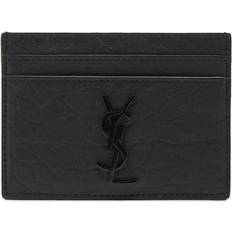 Saint Laurent Men's East West YSL Metal Logo Card Holder Black