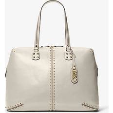 Wit Weekendtassen Michael Kors MK Astor Extra-Large Studded Leather Weekender Bag Natural NS