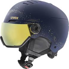 Gold Skihelme Uvex WANTED VISOR WE Damenskihelm matt polar blau-gold 54-58cm