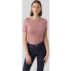 Rosa Oberteile Vero Moda Damen Einfarbiges Stretch T-Shirt Basic Top Kurzarm Oberteil mit U-Boot-Ausschnitt VMPANDA