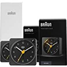 Braun Classic reseanalog väckarklocka med snooze och ljus, kompakt storlek, tyst kvartsrörelse, svart, modell BC02XB 2 Pack