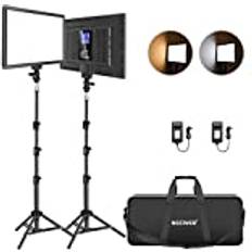 Neewer 13 tum LED-videoljuspanelset med stativ, strömningsljus med litiumbatteri 2-pack mjuk LED-videolampa 3200 K–5600 K CRI 97 2400lux, studiolampa för Live Gaming YouTube kamera fotografering