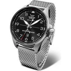 Vostok Europe Space Race automatisk med milanesiskt band 20 ATM datum, Silver svart, Armband