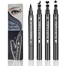 Ownest 3 Pcs Double-sided Liquid Eyeliner Pen,with Eye Makeup Stamp Super Slim Gel Felt Tip High Black Pigment,Waterproof Smudgeproof Long Lasting Eyeliner Eye Tattoo Makeup Tool-Heart,Star,Moon