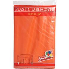 Paper Napkins Party Dimensions 84-Inch Plastic Round Tablecover, Full, Orange