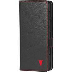 Galaxy Z Fold5 Leather Wallet Case with Stand Function Black with Red Detail