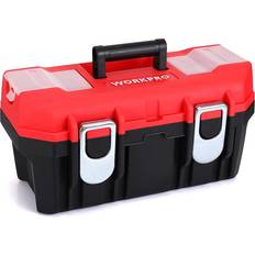 Tool Boxes WORKPRO WORKPRO Tool Box Portable 16" with Removable Tray Heavy Duty Toolbox with 2 Metal Latches, Rated up to 33 Lbs, PP Plastic Small Tool Boxes with Lock Secured, Small Parts Organizer in Lid, black & red